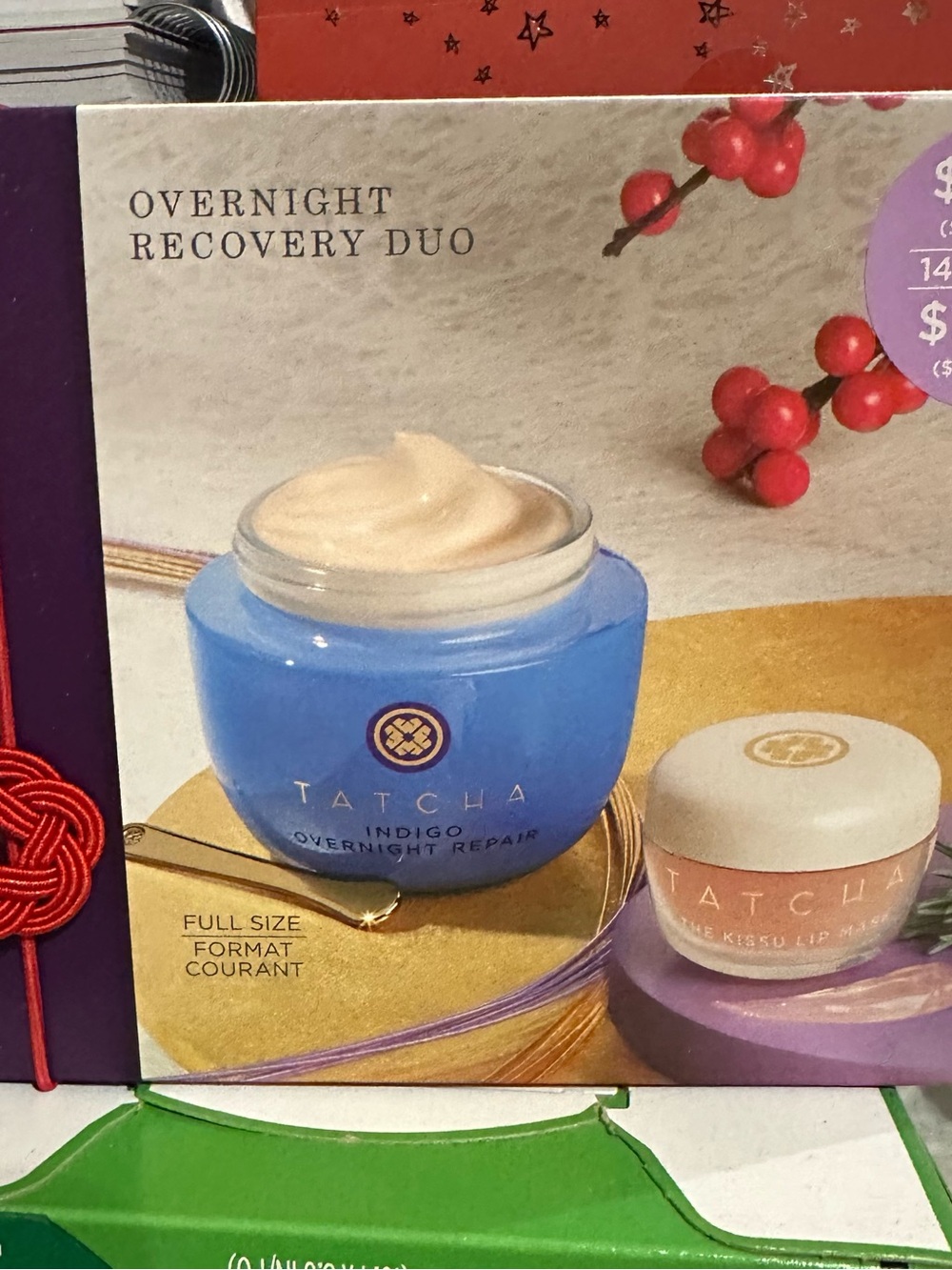 Tatcha Indigo Overnight Repair Cream and lip mask set- Blue and Gold Accents